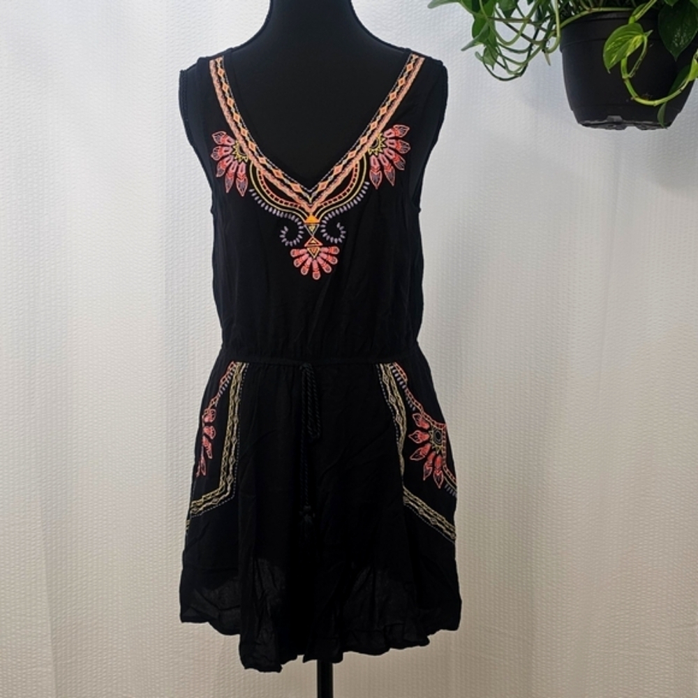 Flying Tomato Embroidered Black Romper